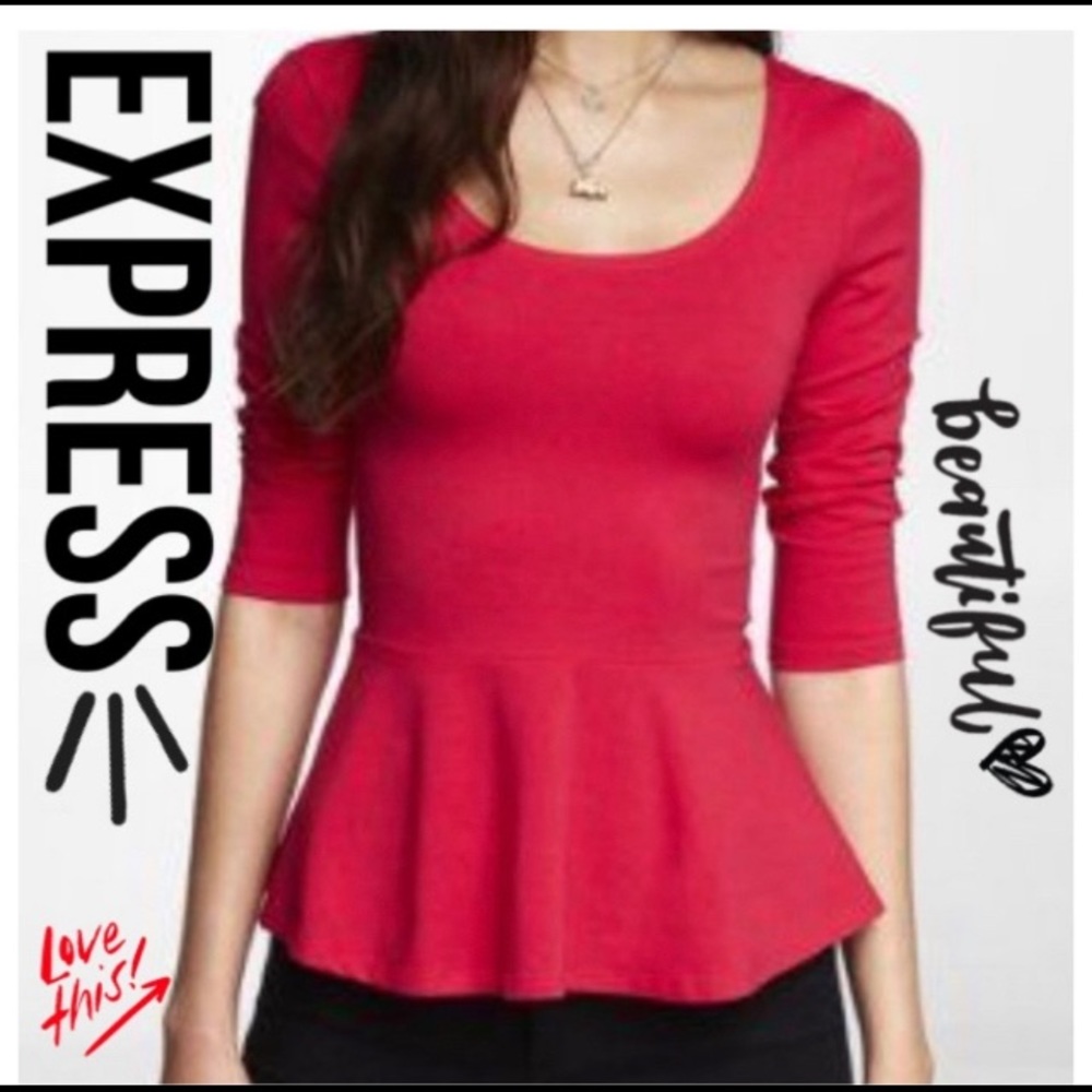 Express Peplum 3/4 length sleeve Hot Pink Zip up Back Top